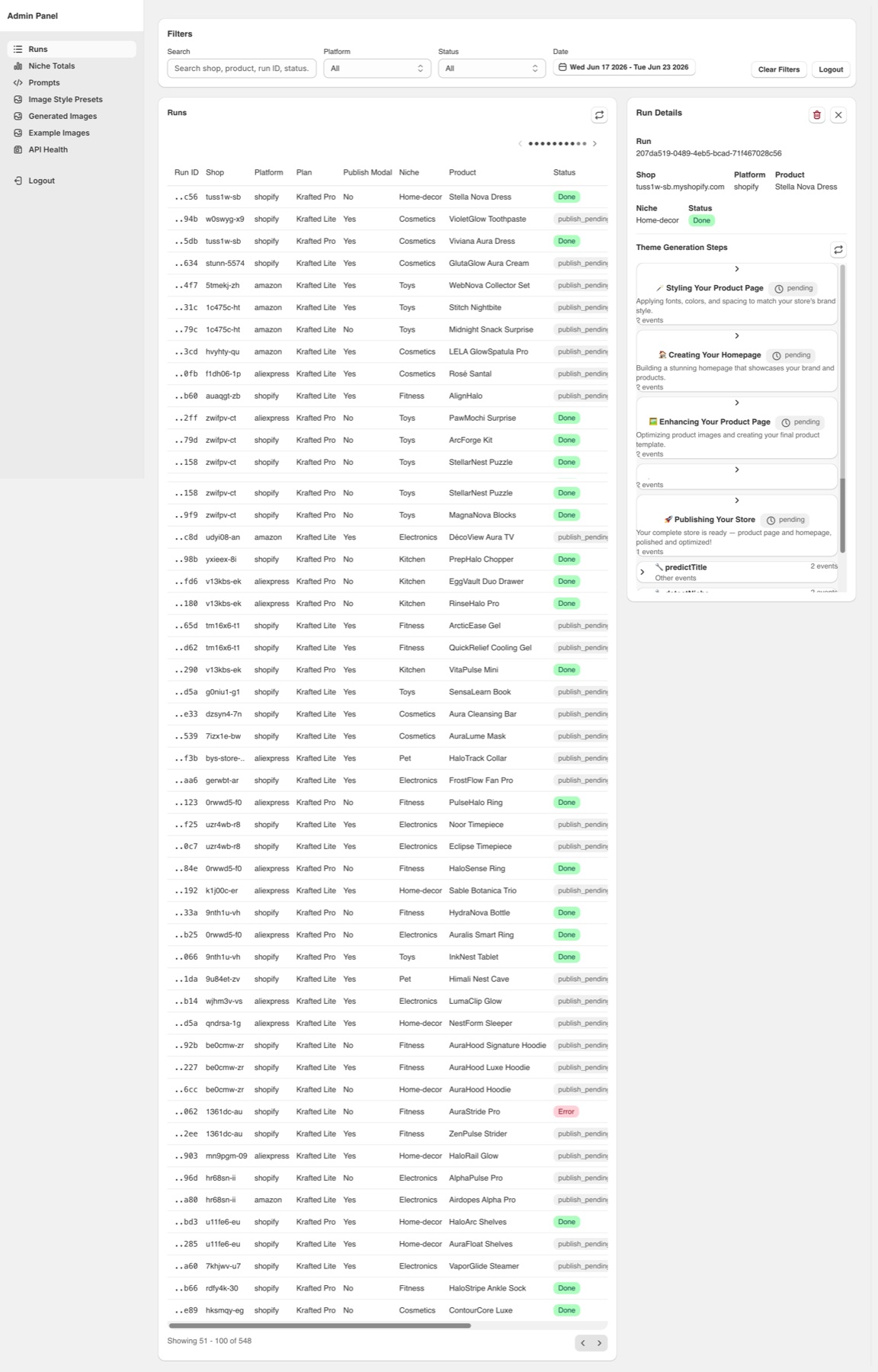 Krafted AI Shopify app administration dashboard.