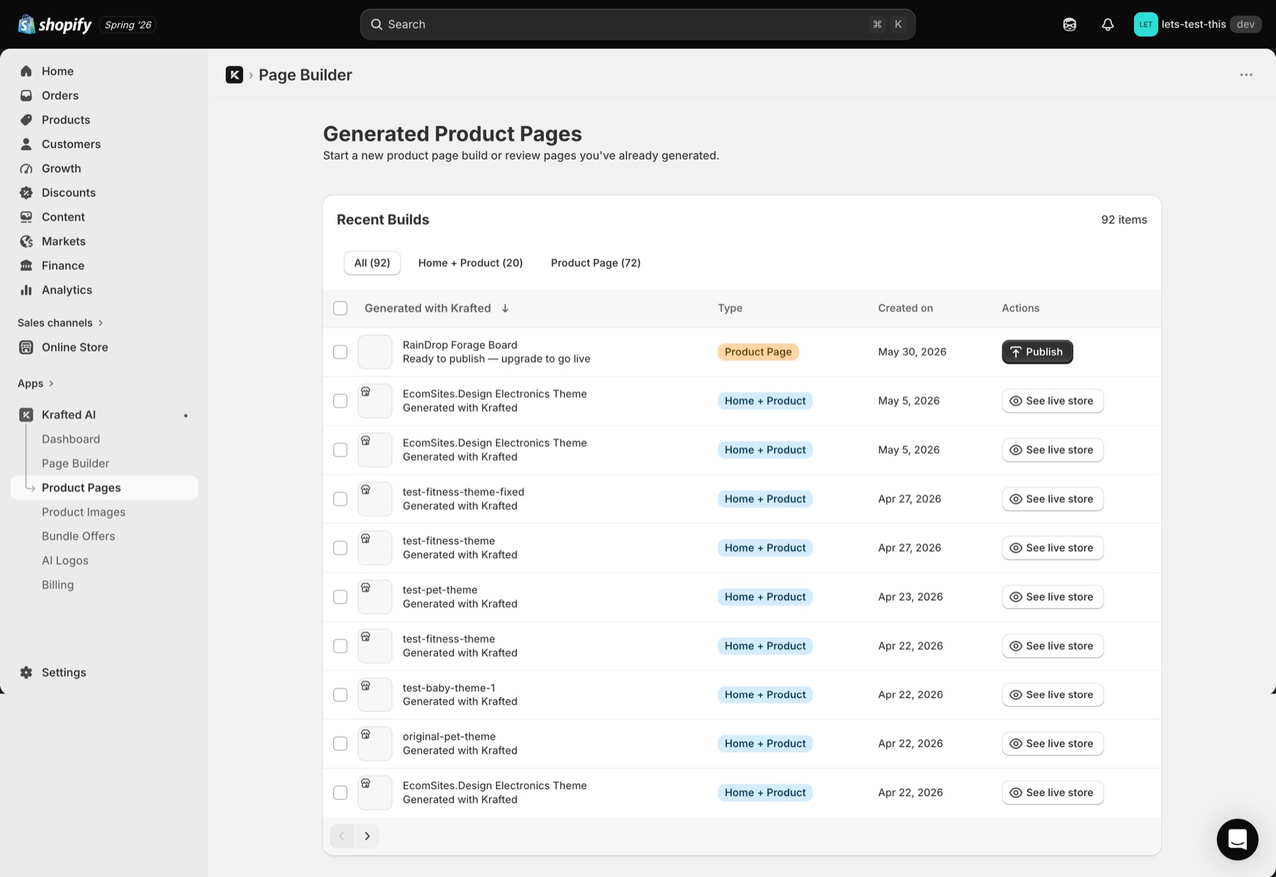 Shopify product-page preview generated by Krafted.
