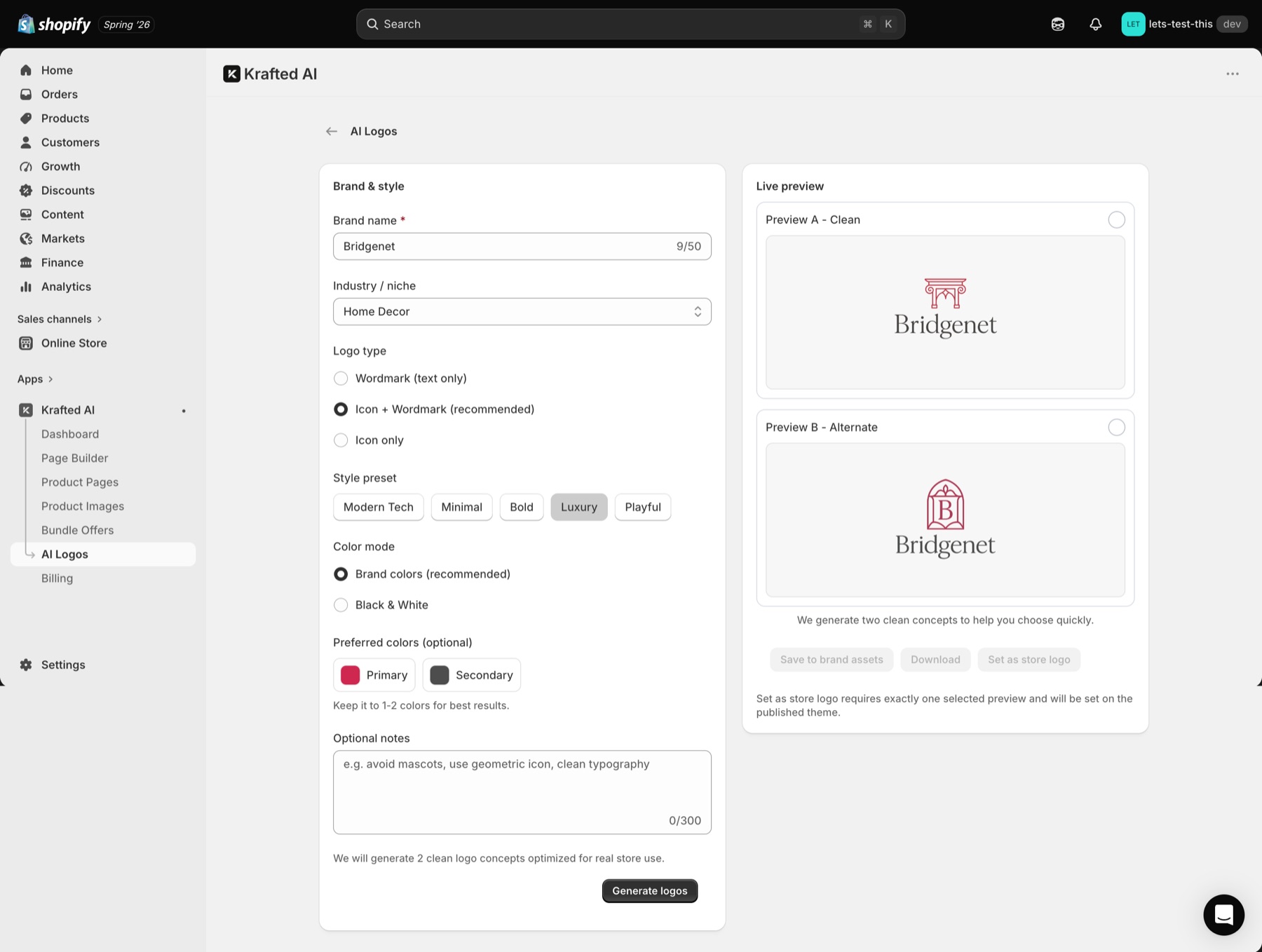 Krafted workflow showing page-generation progress and controls.