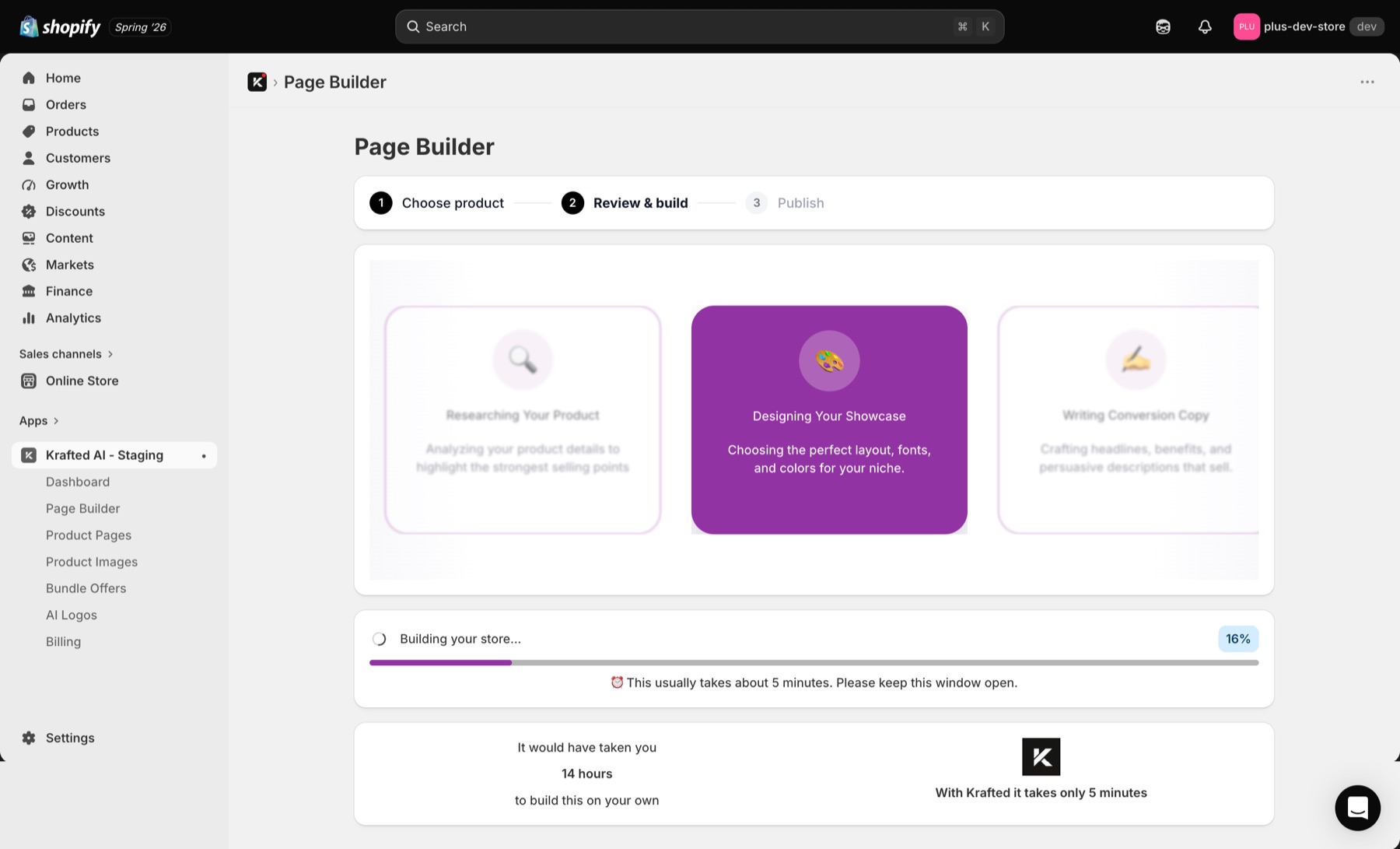 Alternative generated product-page variant in the Shopify page builder.