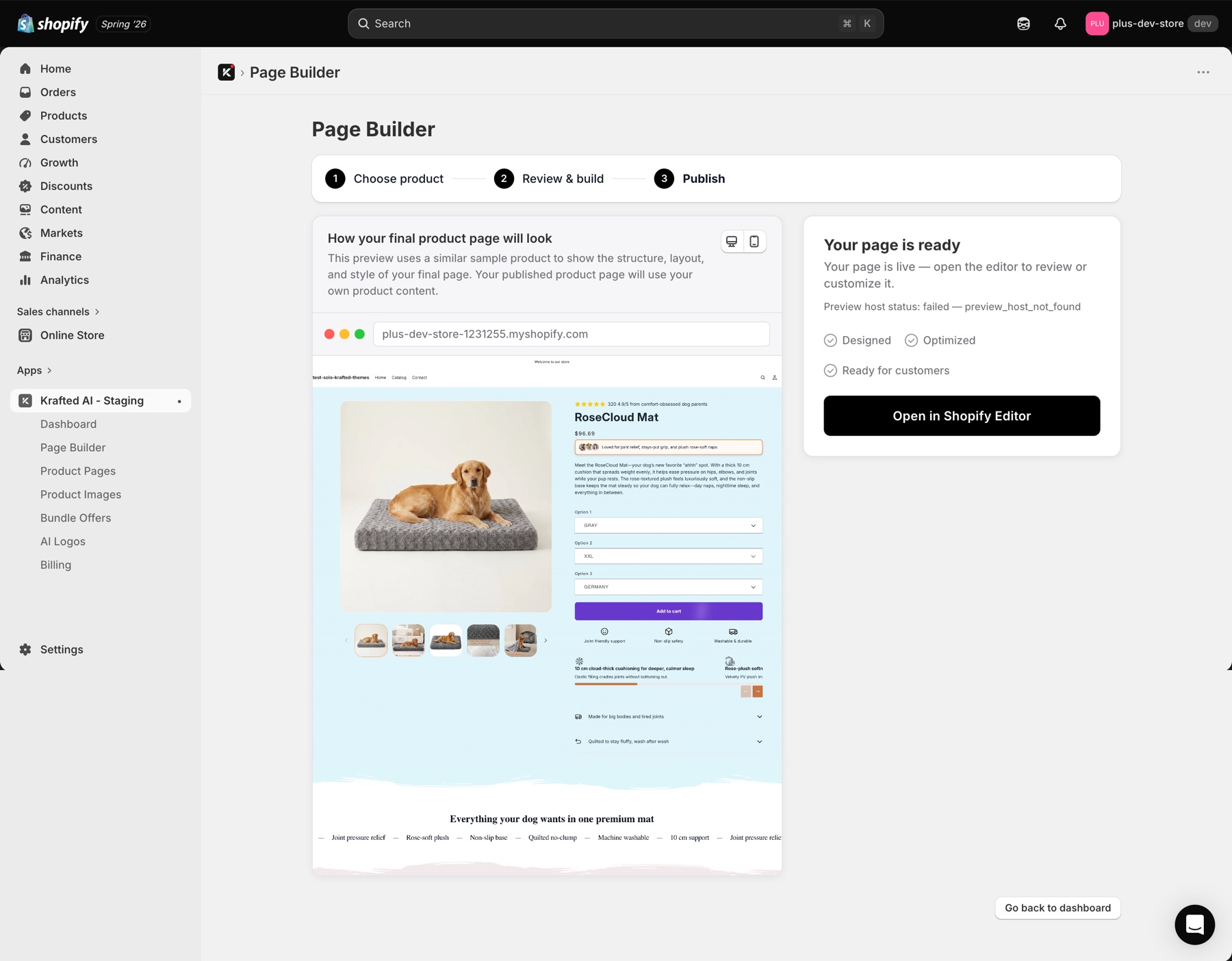 Final generated Shopify product page.